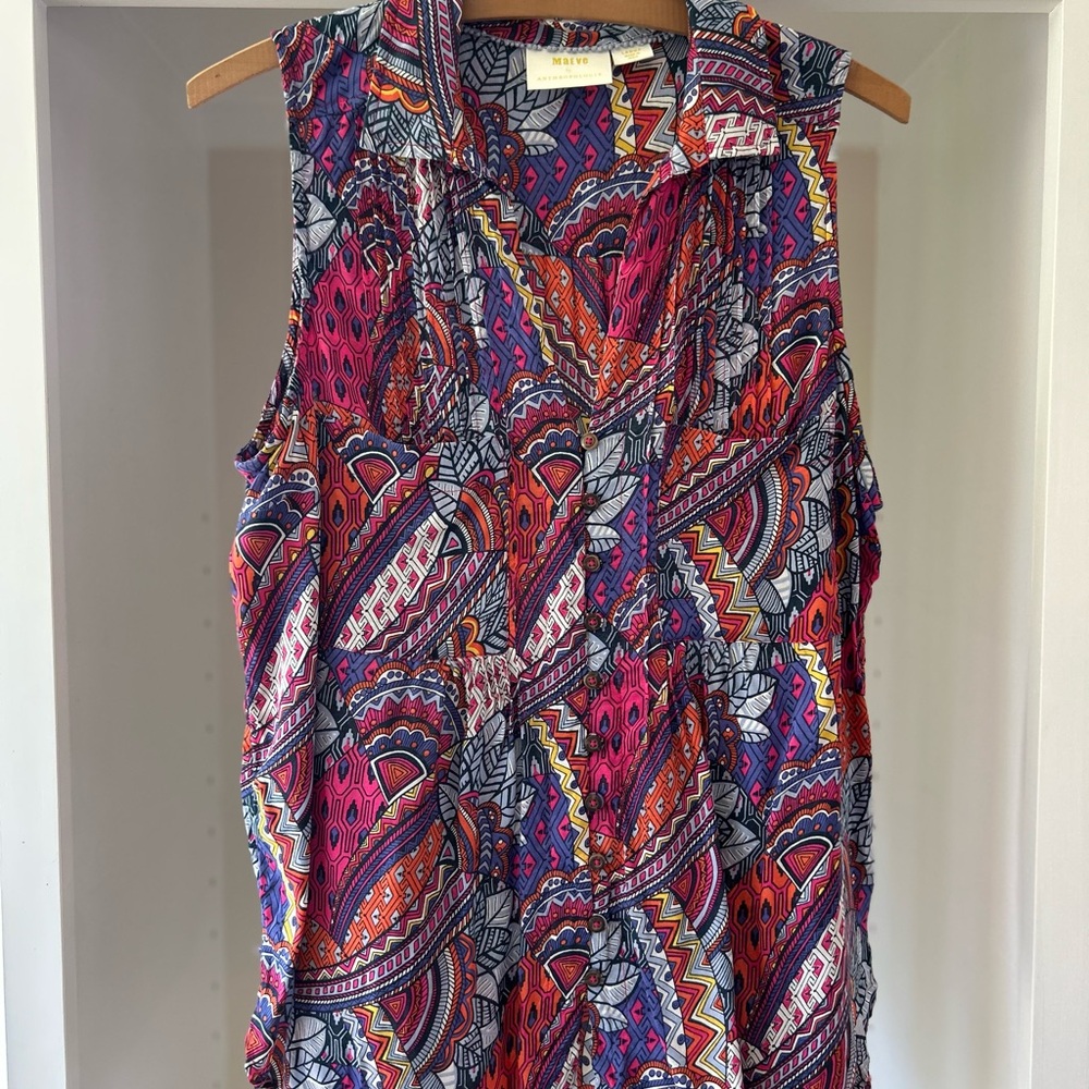 Anthropologie Pink and Purple Ruffled Sleeveless Blouse